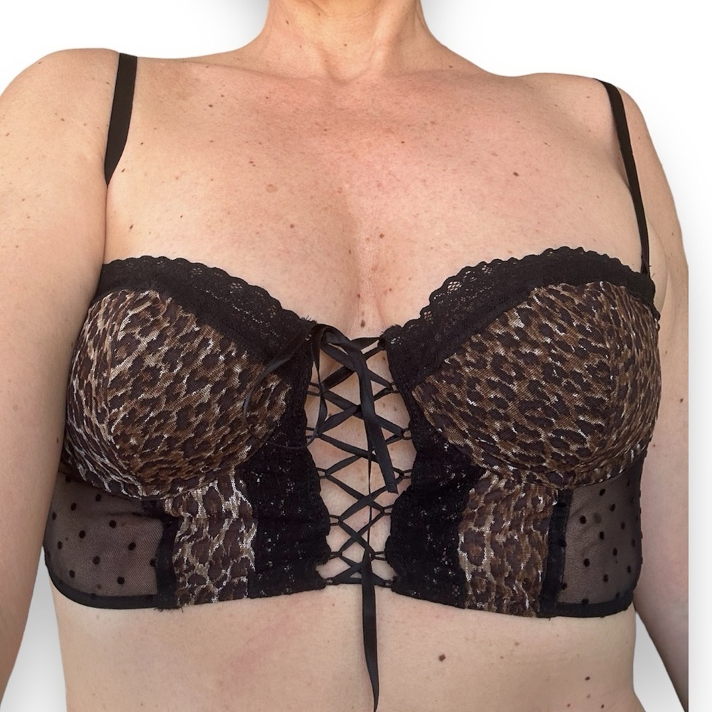 Dolce & Gabbana 90s Black Animal print Mesh Lace-up Bustier Corset 38D Medium L